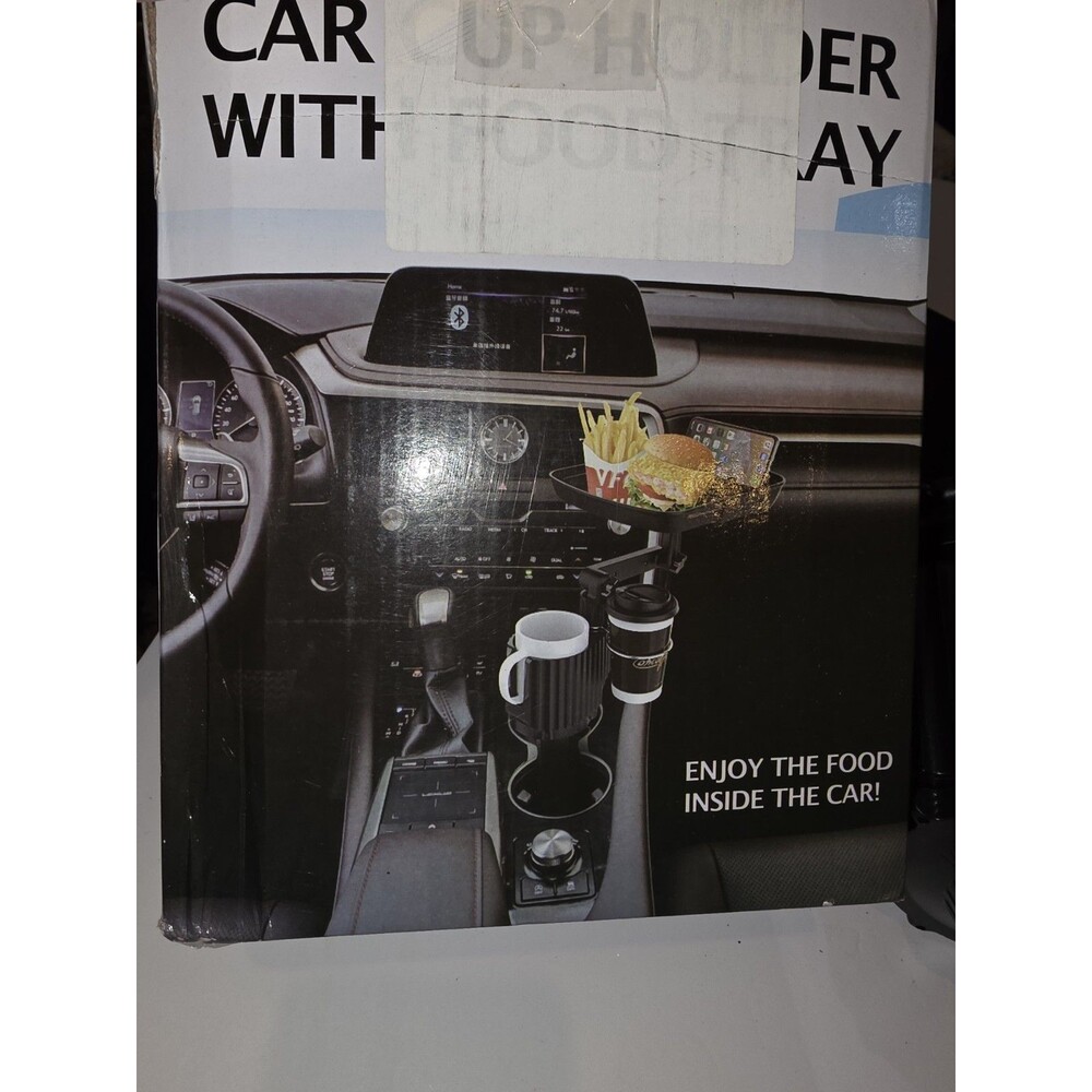 universal car cup holder expander featuring an adjustable swiveling food tray